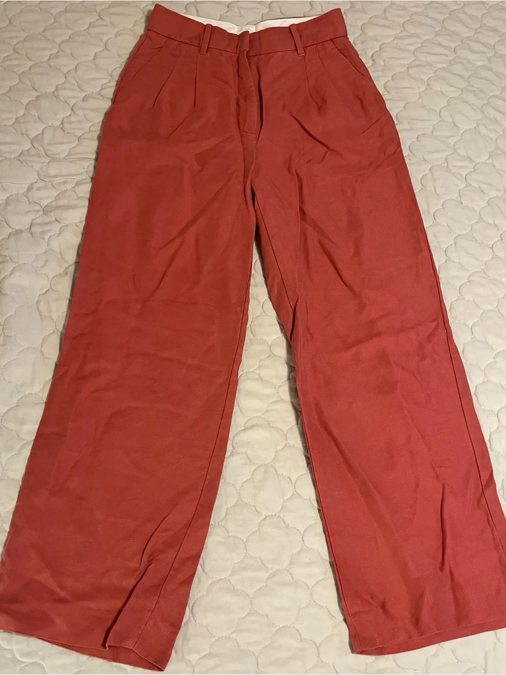Aritzia Wilfred Pink Coral The Effortless Pants Linen Tailor High Waist Trousers